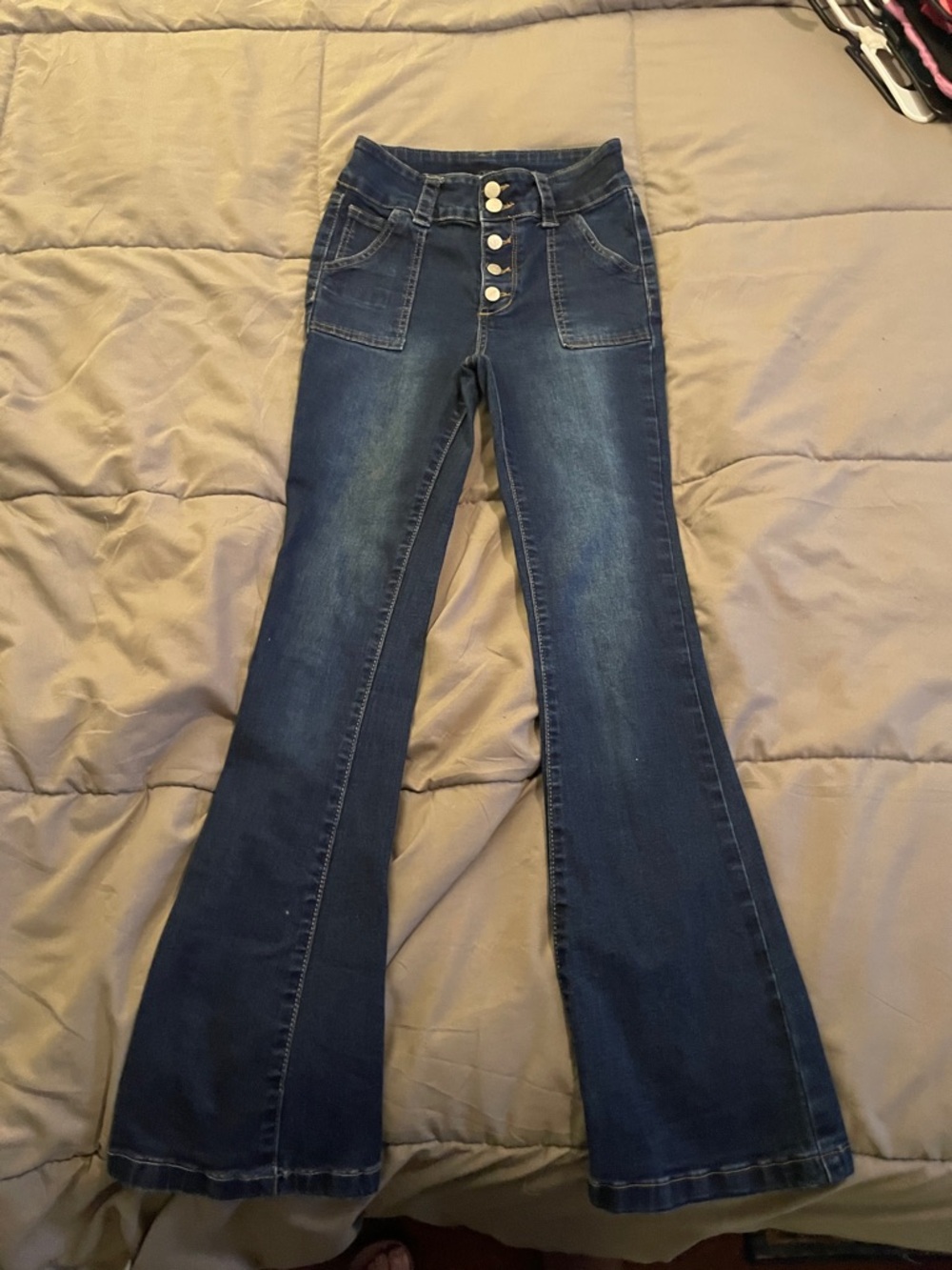 Girls High-Waist Dark Blue Flare Jeans